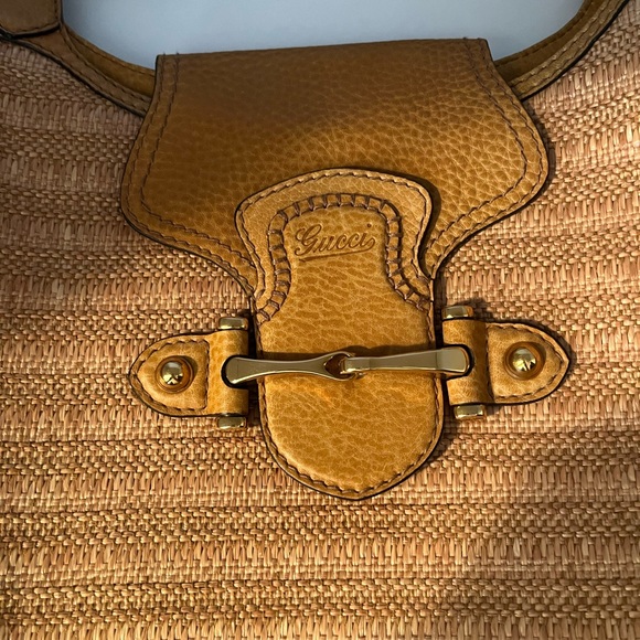 GUCCI Pelham Raffia Tote Authentic Straw Leather Bag - Picture 7 of 7